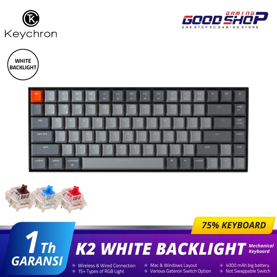 Keychron K2 WHITE Backlight PLASTIC Frame Wireless Mechanical Keyboard