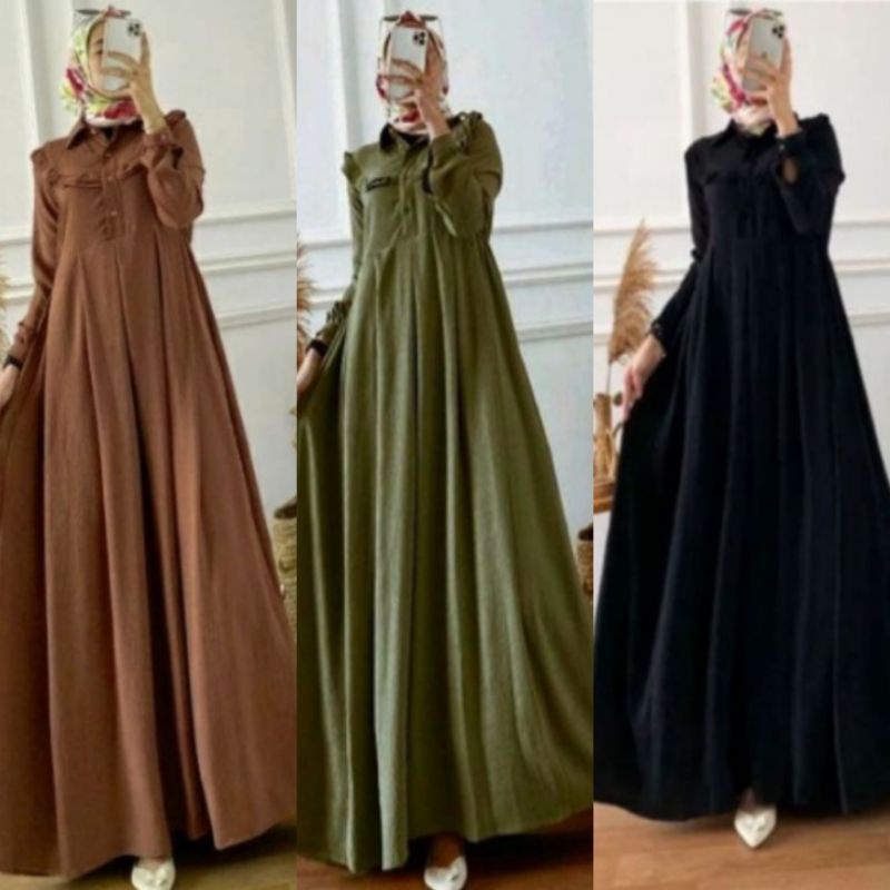 AZZAHRA GAMIS KRICLE AIRFLOW - GAMIS WANITA MASAKINI&amp;TERMURAH - GAMIS CRINKLE AIRFLOW