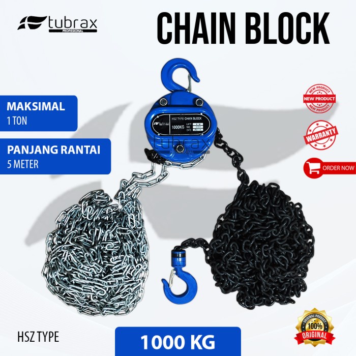 Chain Tubrax Chain Block 1 Ton X 5Meter Lifting Hoist Takel Katrol Listrik