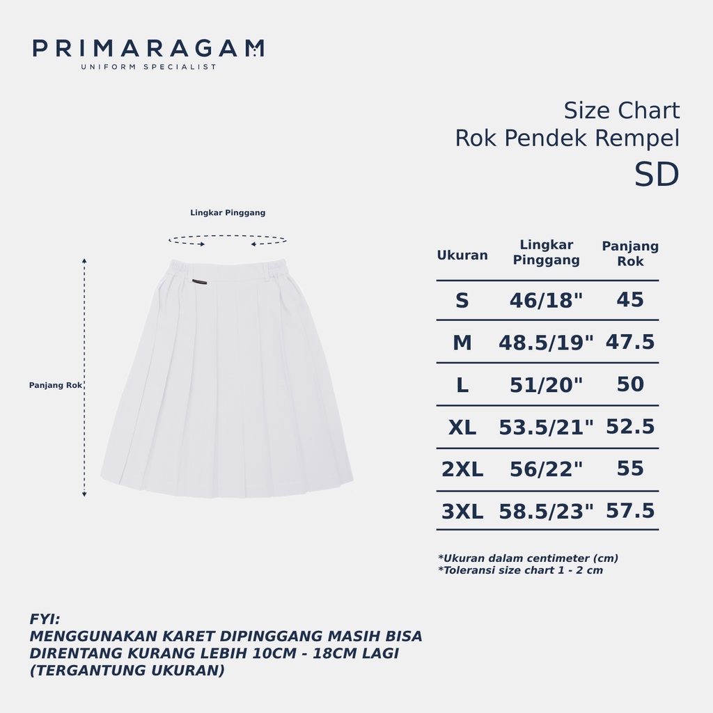Rok seragam sekolah sd putih pendek rempel lipit atas ban pinggang karet