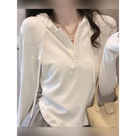 Red Gaya Hong Kong Ukuran Besar Warna Solid Setengah Kerah Terbuka Pendek Berkerudung Atasan Wanita 2022 Musim Gugur Baru Slim Slim sweater Wanita