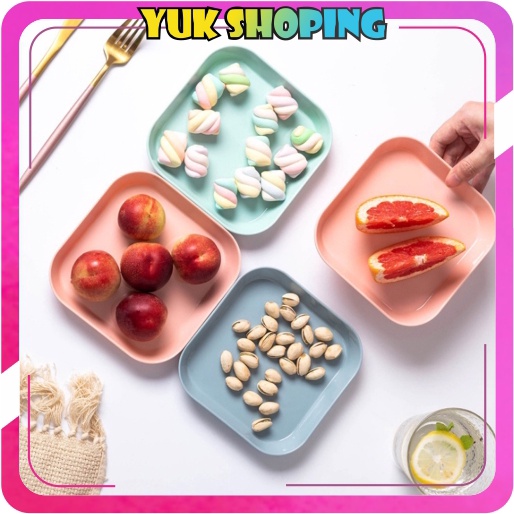 ✧YUKSHOPING✧ Piring Plastik Makan Unik Tempat Wadah Buah Sayuran Piring Jerami Persegi R875