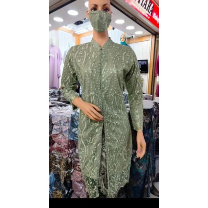 Setelan kebaya Tunik Sage gren//kebaya Tunik modern//kebaya tulle pesta//kebaya ibu besan//kebaya seragaman pesta