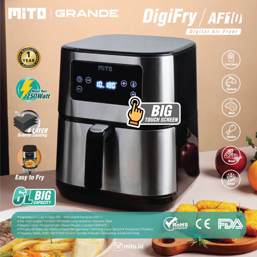 Mitochiba Air Fryer Digifry Grande 6Liter Mesin Penggoreng Tanpa Minyak AF10