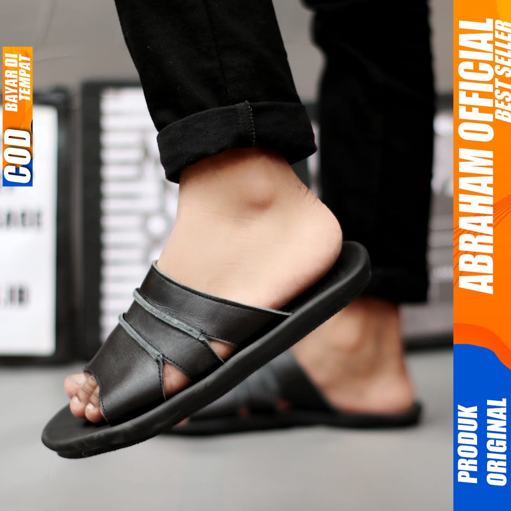 Sandal Slide Pria Kulit Asli Abraham Polet