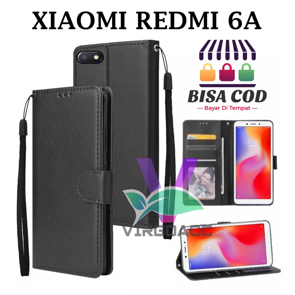 LEATHER FLIP CASE UNTUK XIAOMI REDMI 6A - FLIP COVER DOMPET CASING-WALLET LEATHER CASE FLIP SARUNG B