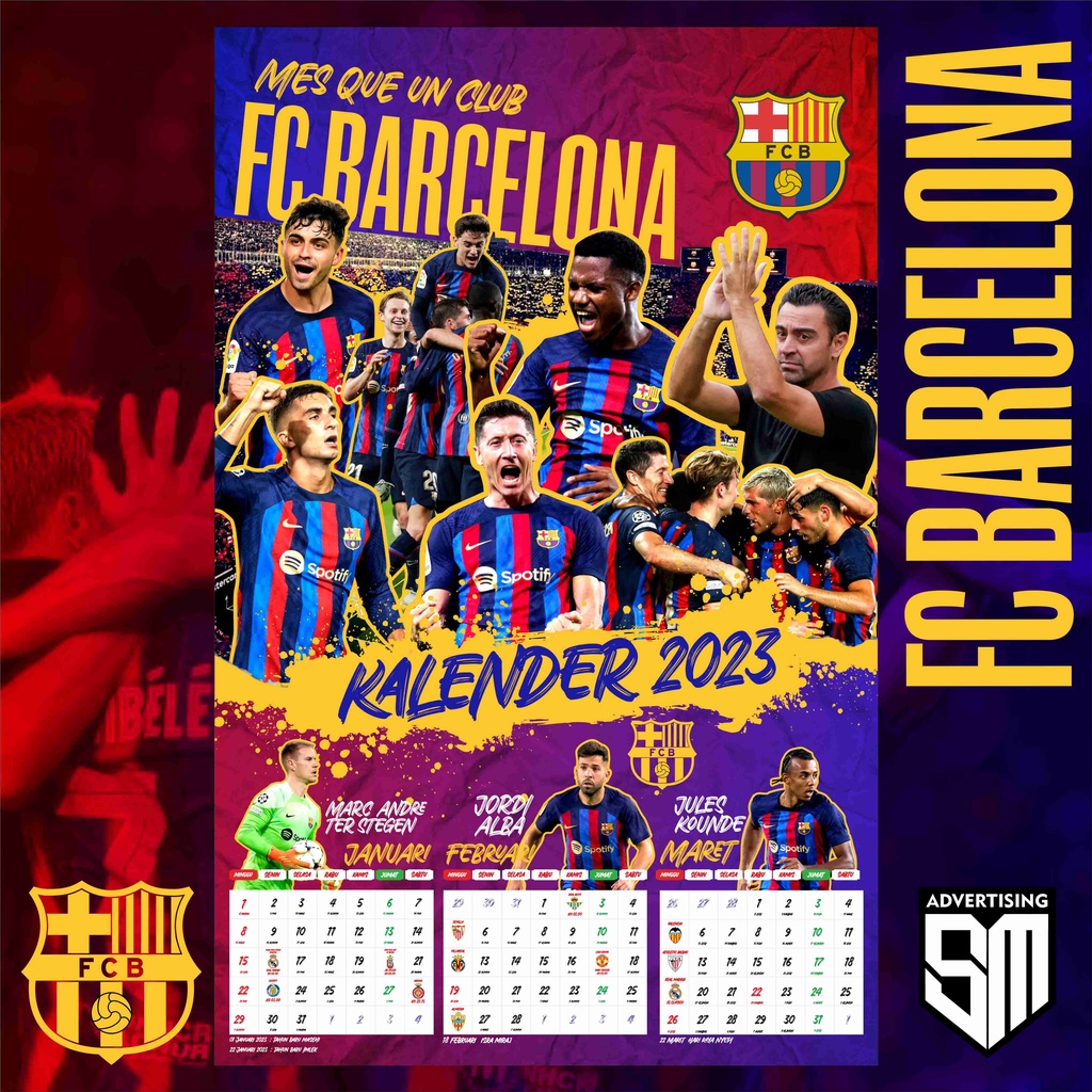 

Kalender dinding Barcelona 2023 bola Barca Liga Spanyol Aesthetic ( free stiker Barcelona )