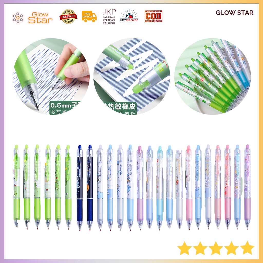 1 PCS Bolpen bisa dihapus dengan penghapus bolpen tinta pulpen Green dino astronot, kantor kuliah Biru Hitam 0.5 mm premium alat tulis kertas buku tinta