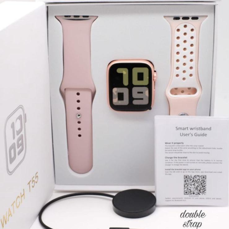 CodeHh6H1 Original T55/T500 PLUS (2 tali) T500 Smartwatch Bluetooth Layar Sentuh Dengan Pedometer+Mo