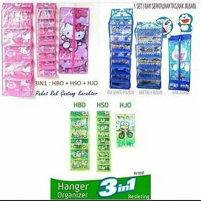 RAK SET Gantung HBO Karakter 3in1 ( Rak Tas, Rak Sepatu, Rak Jilbab )