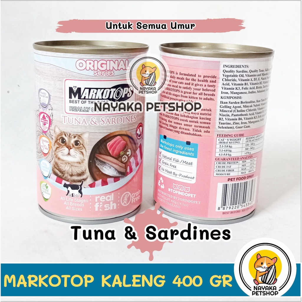 Markotops Kaleng 400 gr Adult Tuna &amp; Sardines Sarden Pakan Kucing Basah Makanan Wet Food Original Series Markotop