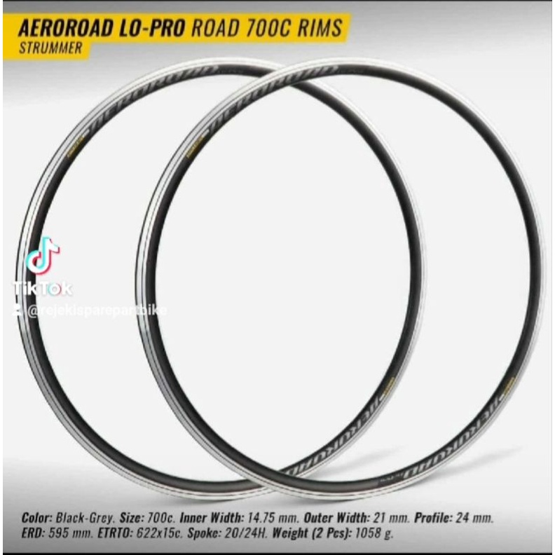 VELG BALAP - RIMS STRUMMER 1035 AEROROAD LO- PRO 700 - 20 24HOLE & 32 32HOLE CNC & DISC BLACK