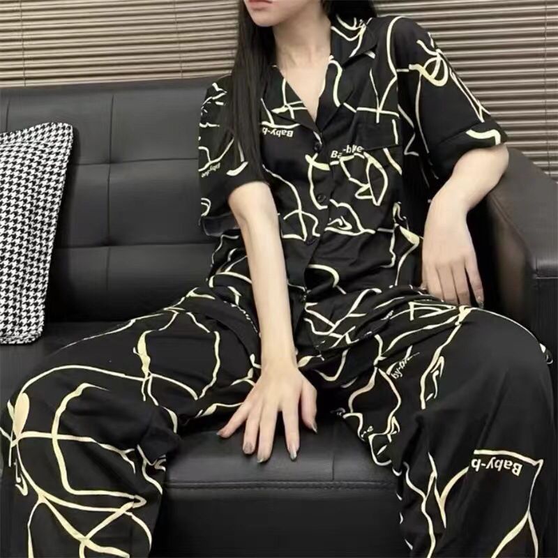 SHOEGALLERY TG1538 Baju Tidur Wanita Lengan Pendel celana Panjang Berkerah Import