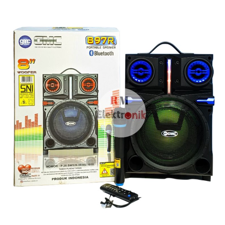 Speaker portable GMC 897R bluetooth karaoke 8 inch plus mic wireless 1 / speaker meeting gmc 8 inc