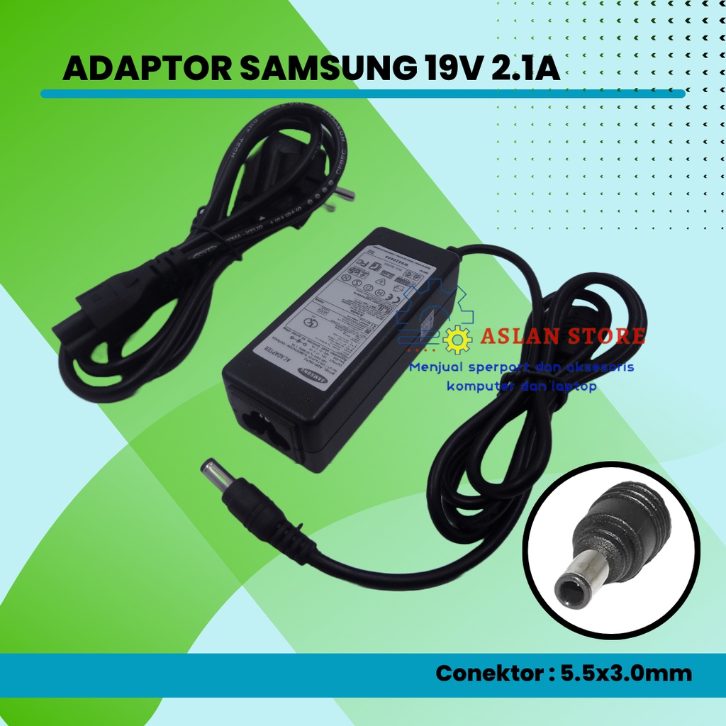 AC 40W 19V 2.1A untuk Pengisi Daya Samsung N145 N145P N148 N148P N150 N150P N208 N210 Plus N210P N218 N218P N220 N220P Adaptop Charger Samsung ORI 19v - 2.1a (BULAT JARUM) ORIGINAL