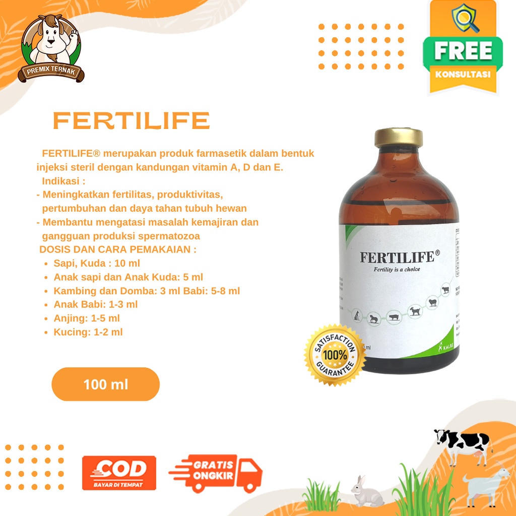 FERTILIFE 100 mL - Vitamin ADE Meningkatkan Fertilitas Produktivitas Pertumbuhan, dan Daya Tahan Tubuh Hewan - Seperti Vitol - Premix ternak