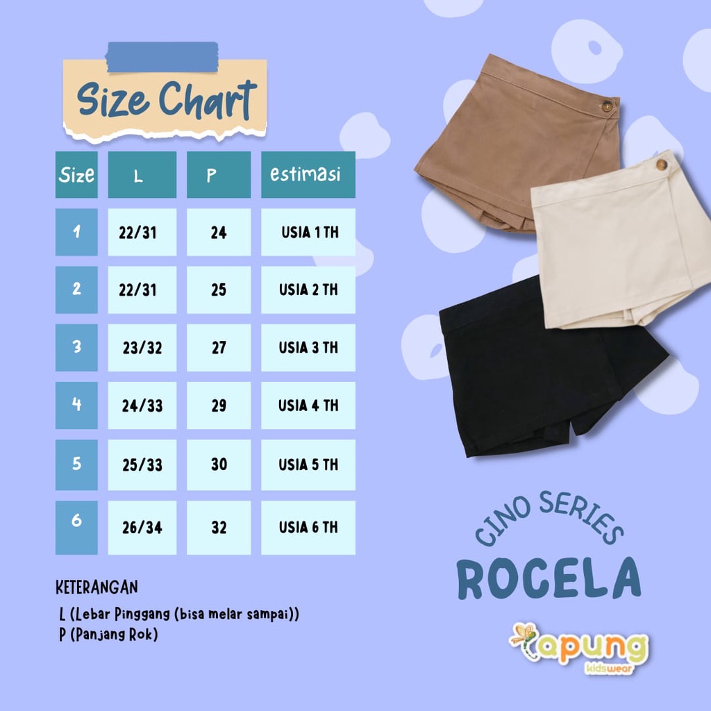 (Capung Kidswear) Rocela Rok Celana Anak Cino 1-6 tahun