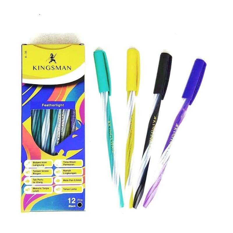 Pulpen Bolpen Pen Kingsman Rainbow Motif Ulir Tinta Hitam lancar