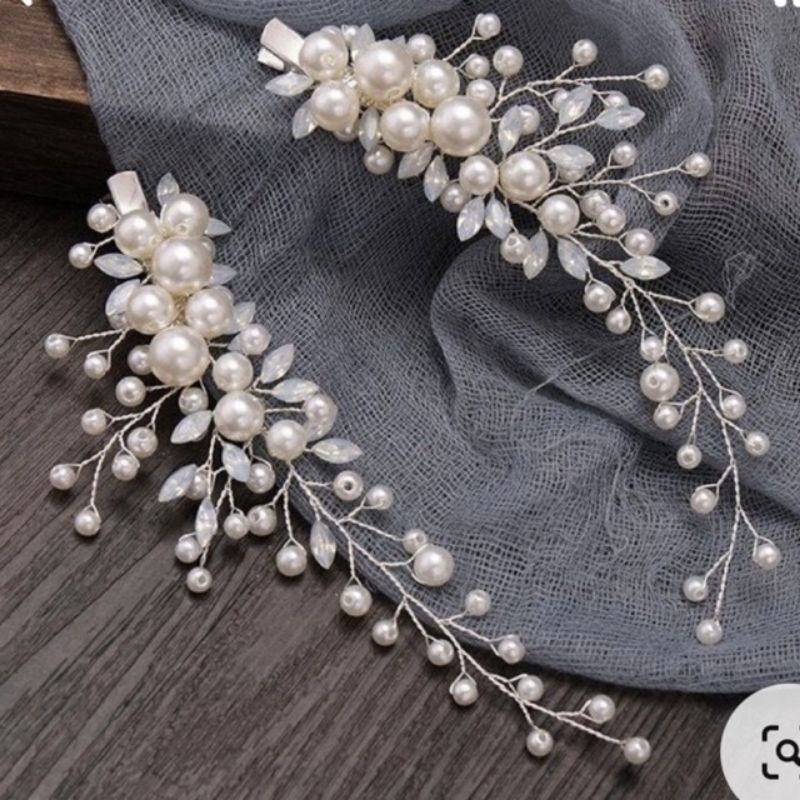 jepit sepasang pearl hair piece aksen crystal