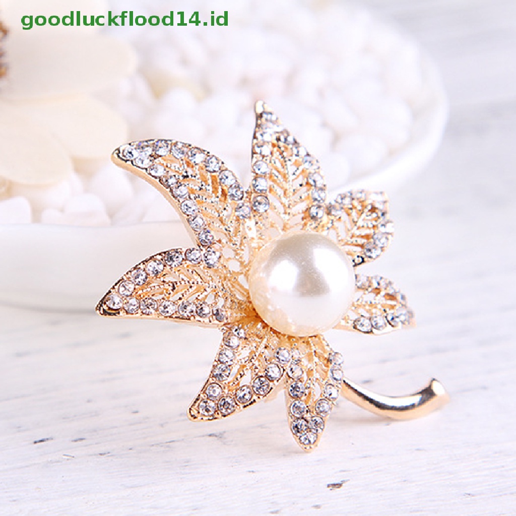 [GOOGFOUR] Bros Bunga Maple Leaf Pearl Brooch Pin Untuk Wanita Buket Sweater Syal Pakaian Korsase Perhiasan Hadiah [TOP]