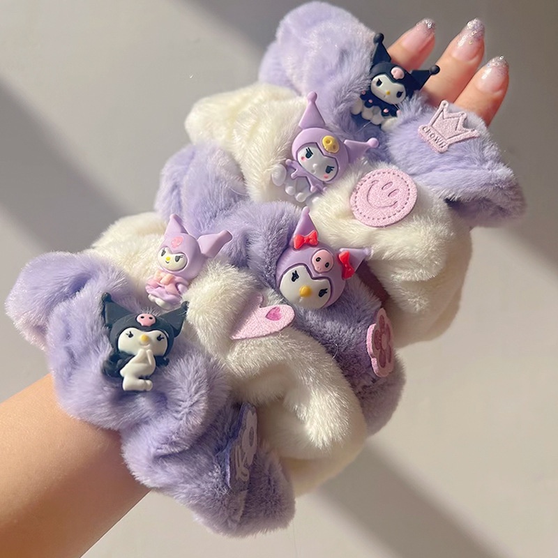 IKAT RAMBUT SANRIO POMPOM BULU KUROMI MELODY GEMOY/ KUCIRAN RAMBUT POMPOM KUROMI MELODY