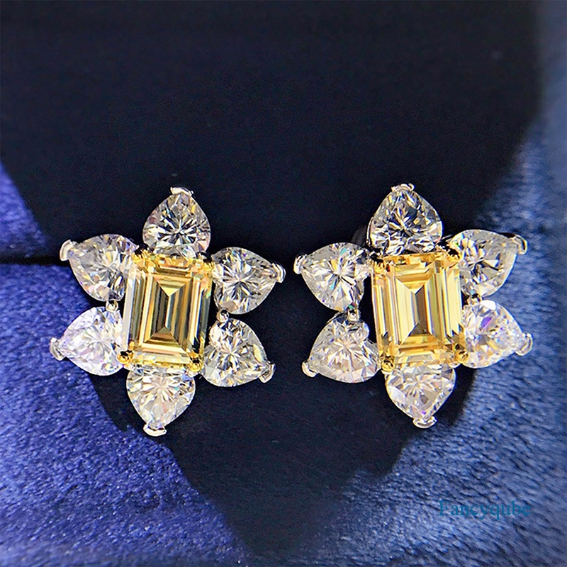 Anting Bunga Cubic Zirconia Kuning Aksesoris Pernikahan Tunangan Hadiah Anniversary Perhiasan Baru