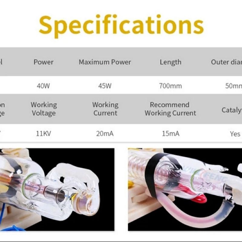 tabung laser co2 40w laser tube co2 free packing kayu