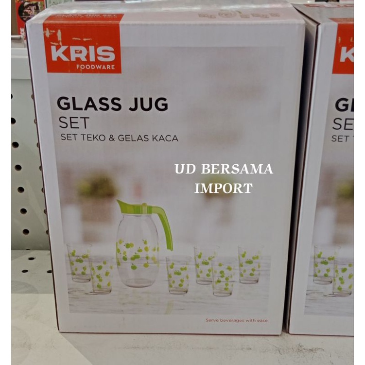 KRIS Set Teko Minum Kaca Dengan Tutup/Pitcher Minuman/Glass Jug 1.5L