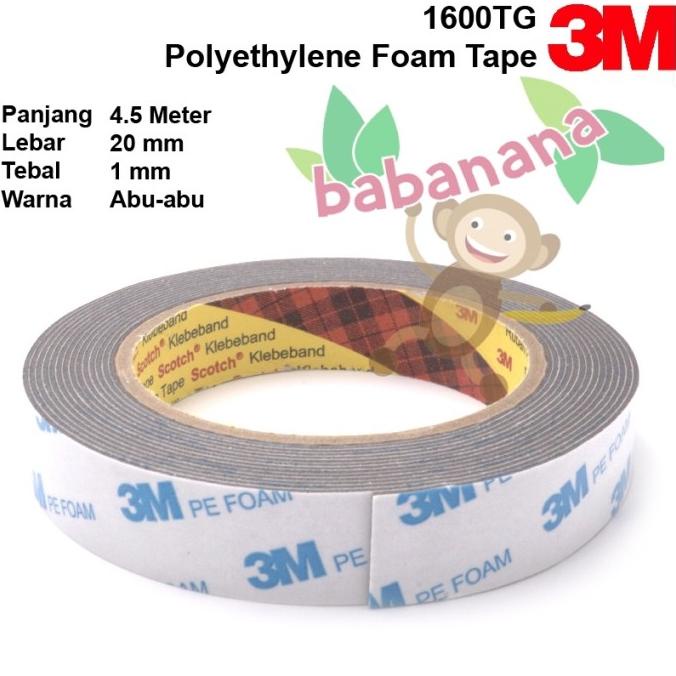 

Double Sided Tape Foam 3M 1600TG Abu-abu 4.5M x 20mm x 1.0mm dobel tip