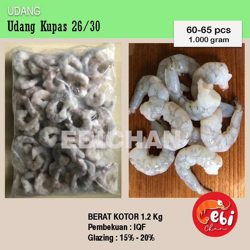 

Udang Kupas Frozen size 26/30 ( Size Besar / XL )