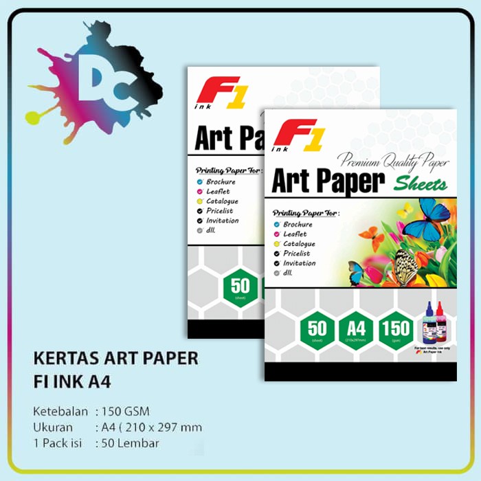 

Kertas Kertas Art Paper F1 Ink - Ukuran A4 / A3 Isi 50 Lembar 150 Gsm