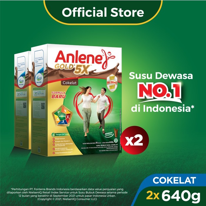 

[BISA COD] Anlene Gold 5X Susu Bubuk Dewasa Cokelat 2x640g - Tulang & Sendi