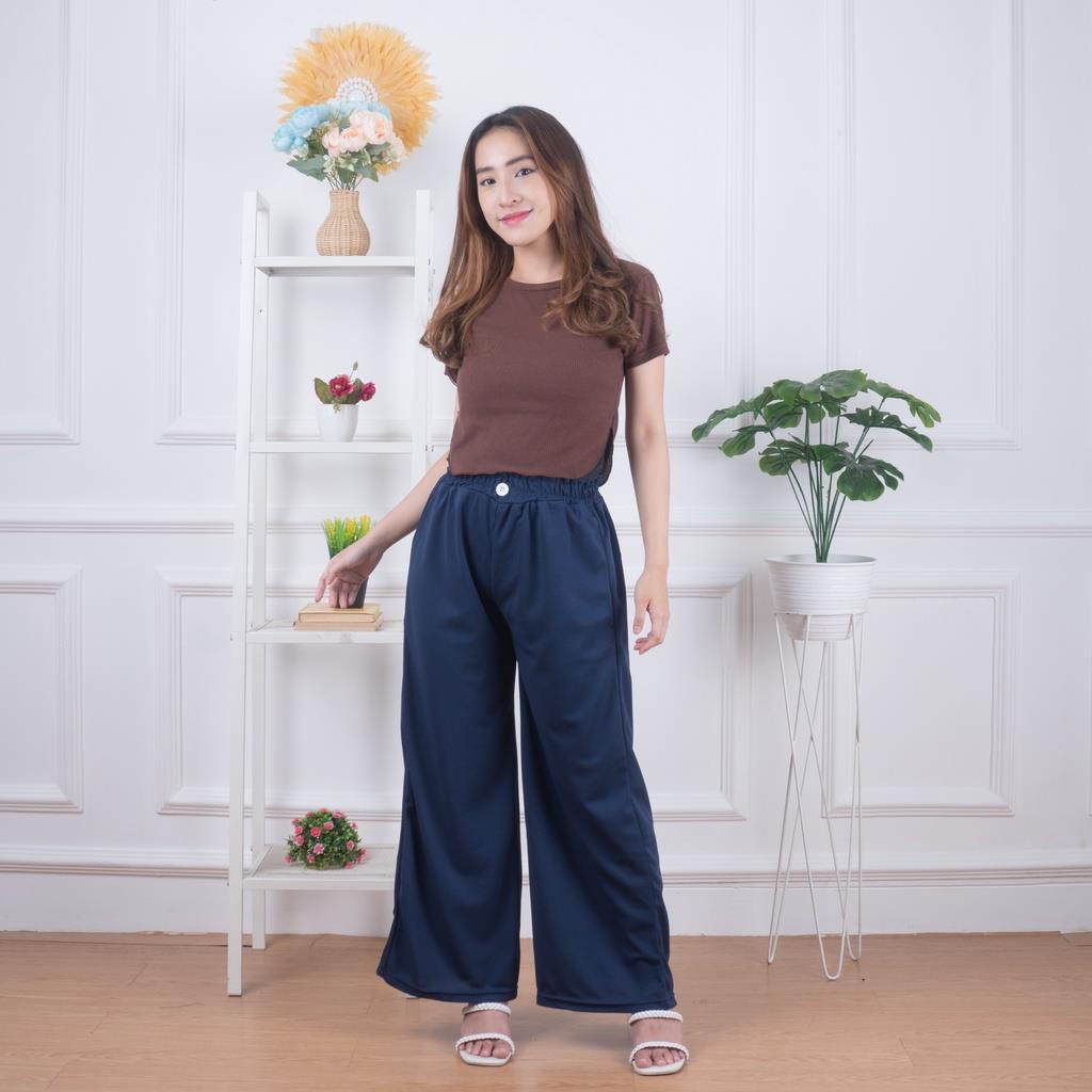 OTS 1.104 - Crepe Pants Kancing 1 Kulot Celana Panjang Bawahan Wanita