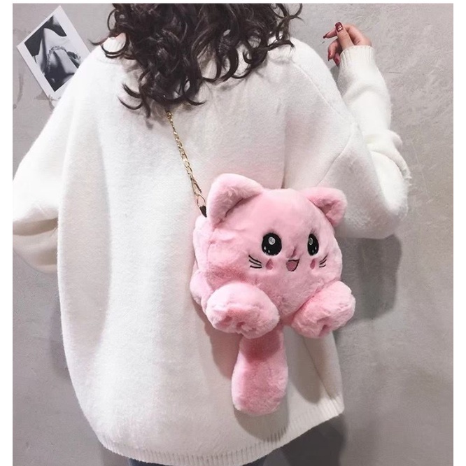 Tas Selempang Boneka Kucing FYKACU Tas tali rantai Tas bulu korean style SNI bisa COD