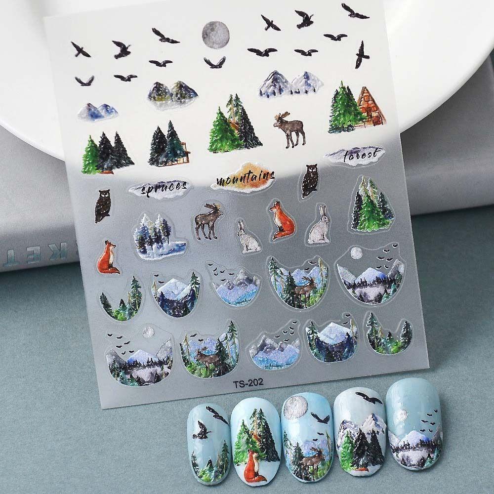 MXBEAUTY Stiker Kuku Cina DIY Nail Art Fashion Gaya Antik Keramik Hutan Karakter Cina Nail Art Dekorasi
