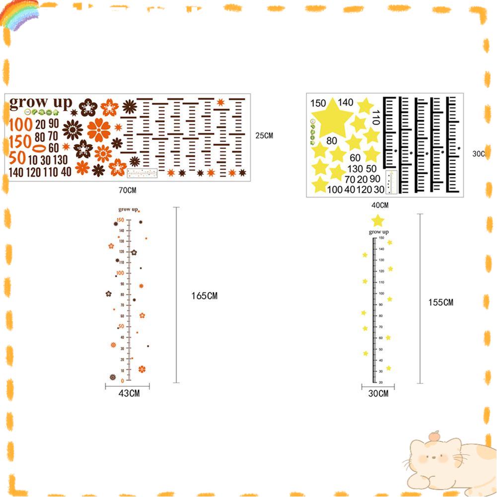 Stiker Tinggi SOLIGHTER Lucu Dekorasi Rumah Bunga Bintang DIY Mural Decals Wallpaper Anak Penggaris Tinggi Wallpaper