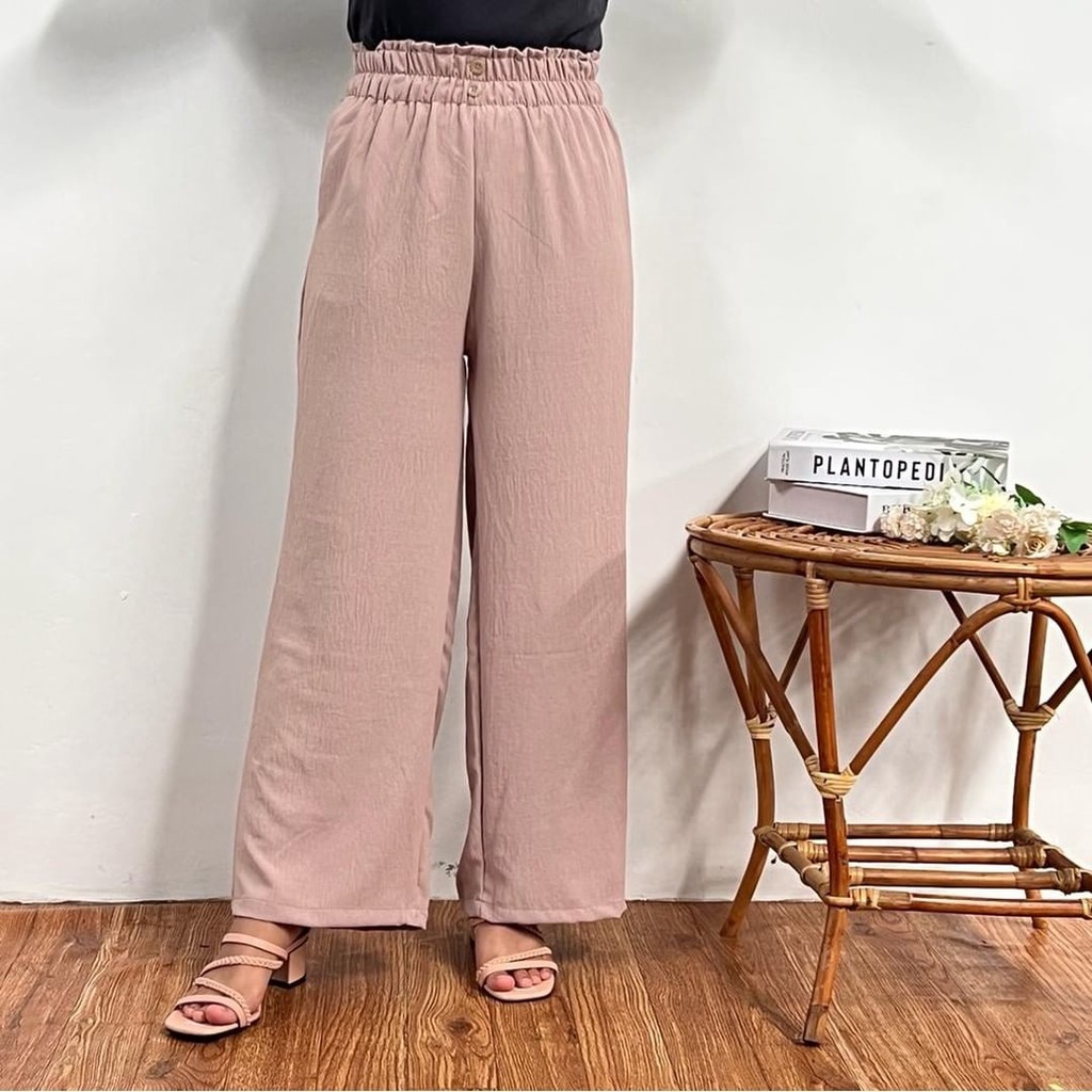 Kulot Crinkle 2 Kancing Depan / Kulot Crinkle Full Karet Pinggang / Kulot Kancing