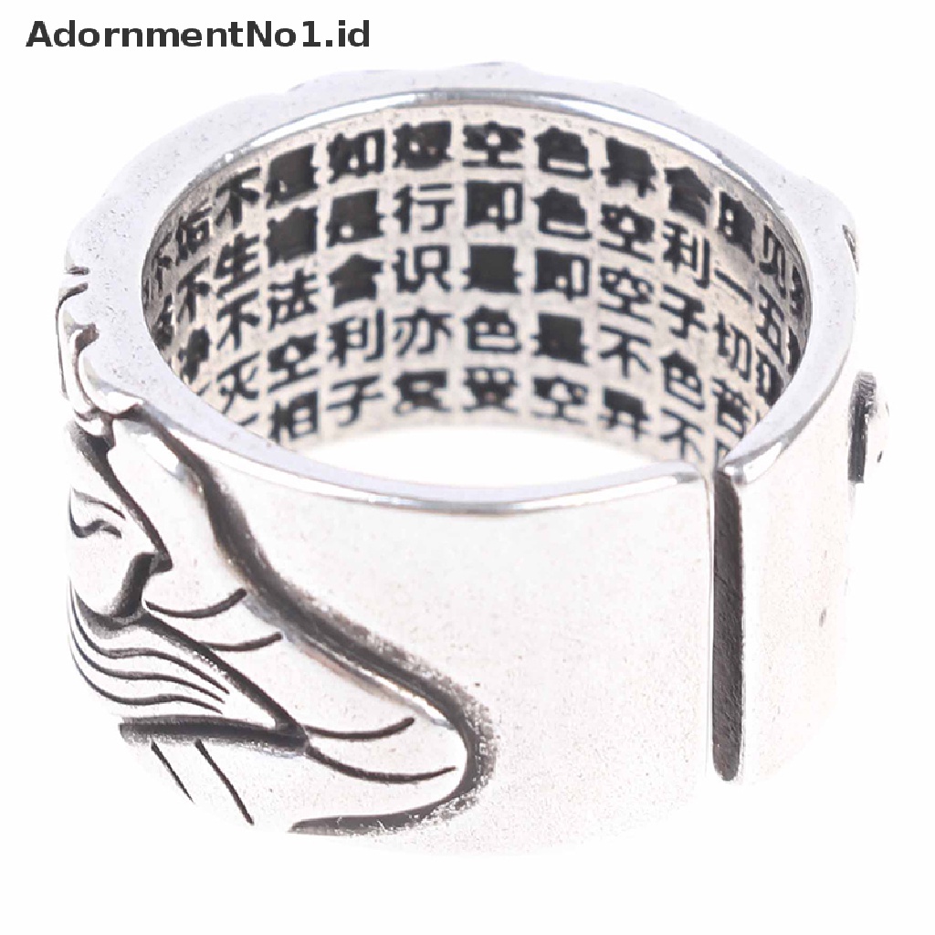 [AdornmentNo1] Perhiasan Silver Cincin Terbuka Bunga Teratai Untuk Pria Sutra Hati Buddha [ID]