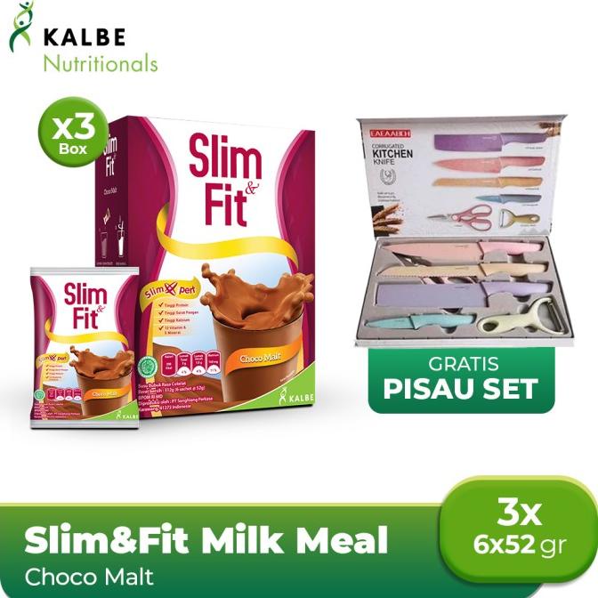 

Slim&Fit Milk Meal Replacement Choco Malt 6x52 gr 3pcs free Pisau Set