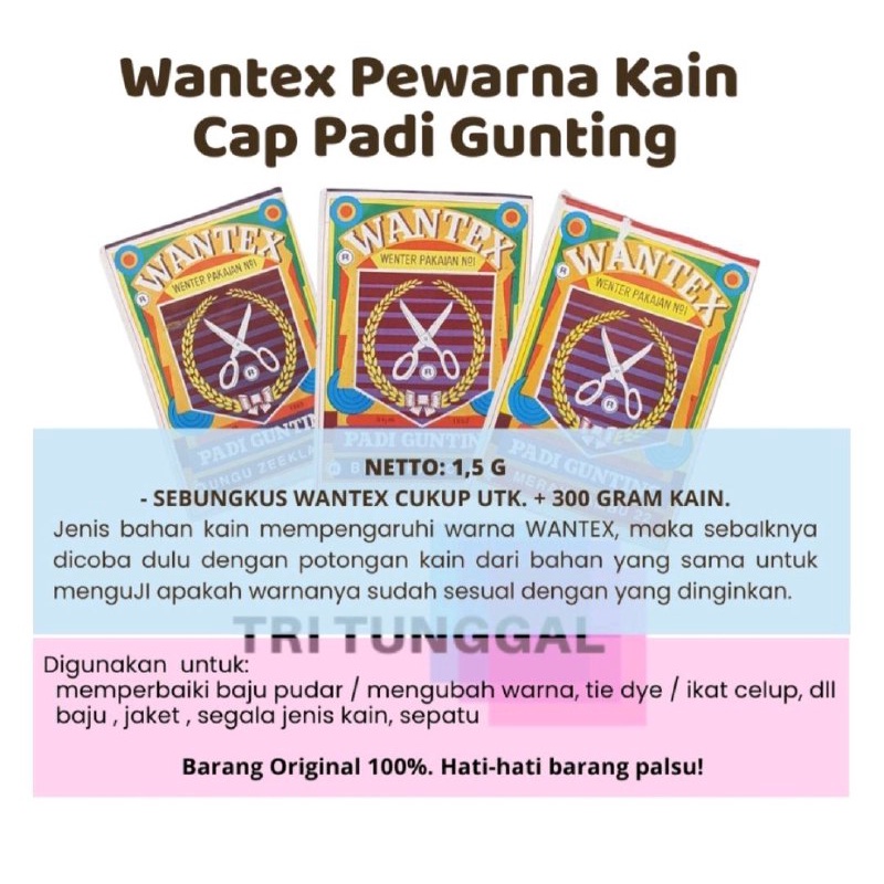 WANTEX PAKAIAN WENTER PAKAIAN CAP PADI GUNTING PEWARNA PAKAIAN NO 21 - 35