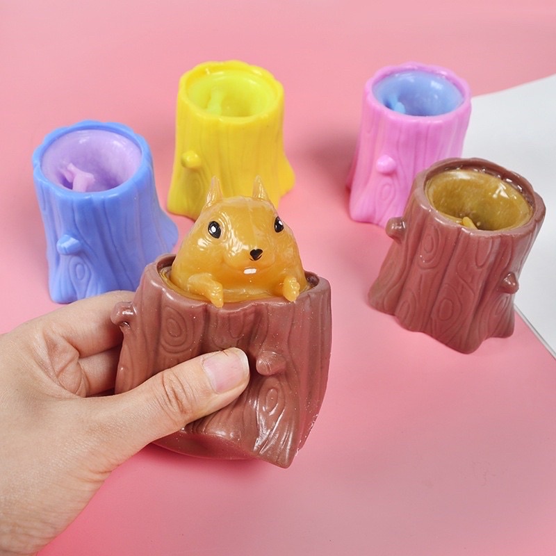 TERMURAH Mainan Squishy Tupai Pencet Batang Pohon Lucu Anti Stres , Pop It Squezz Tupai Promo Sen