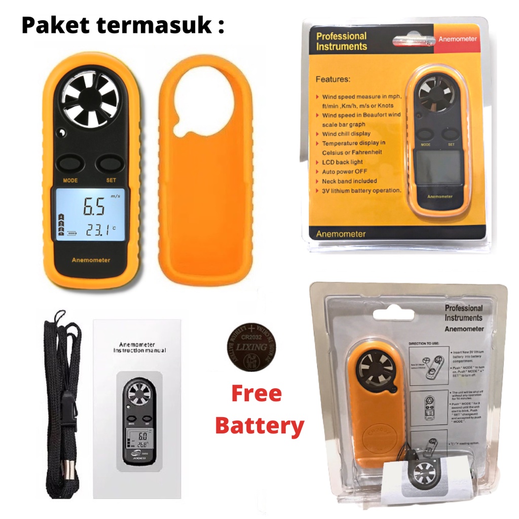 Digital Wind Anemometer Tester Pengukur Kecepatan Angin Anemo Meter Velocity Tester