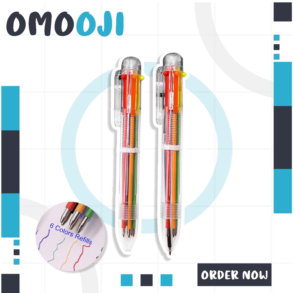 

Omooji - Pulpen 6 Warna Transparan Pena Ballpont Pen Six-in-One Color S048