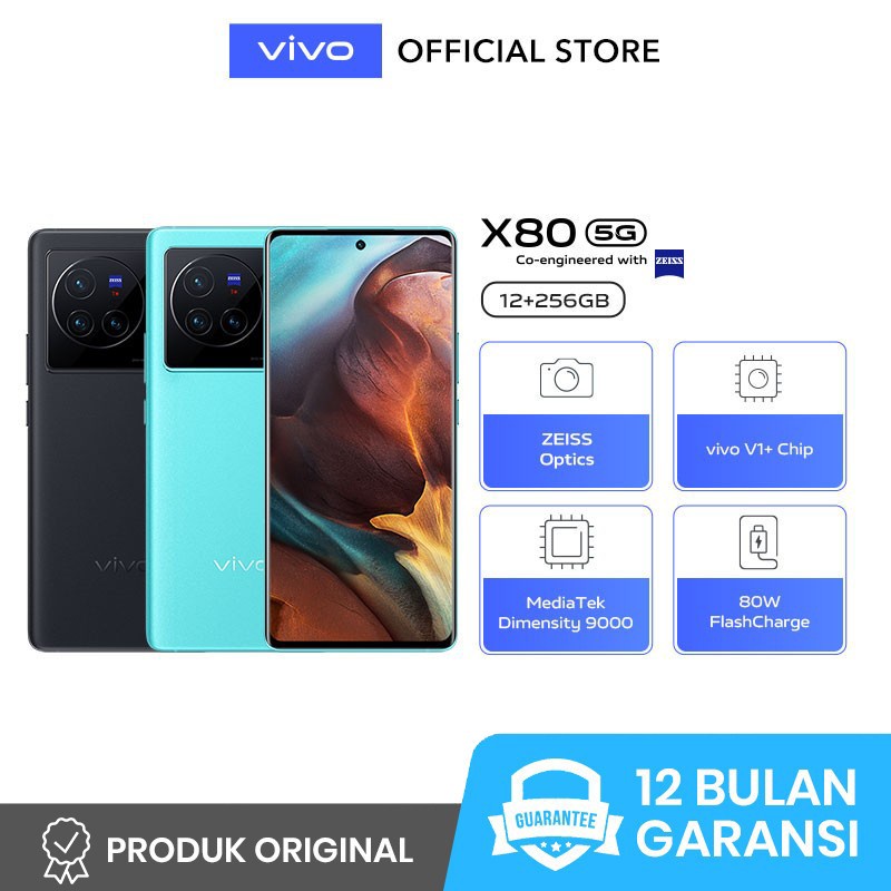 vivo X80 [12GB/256GB] - ZEISS Optics, vivo V1+ Chip, Dimensity 9000
