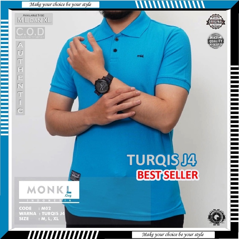 BAJU KAOS MONKL TURQIS 100% ORIGINAL TSHIRT POLO KERAH GERIMIS SANGHAI WANGKI PAKAIAN OUTFIT DISTRO 