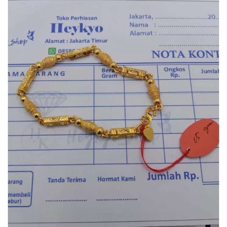 gelang emas murni 24k ada surat ( gelang bambu petak p18 cm )