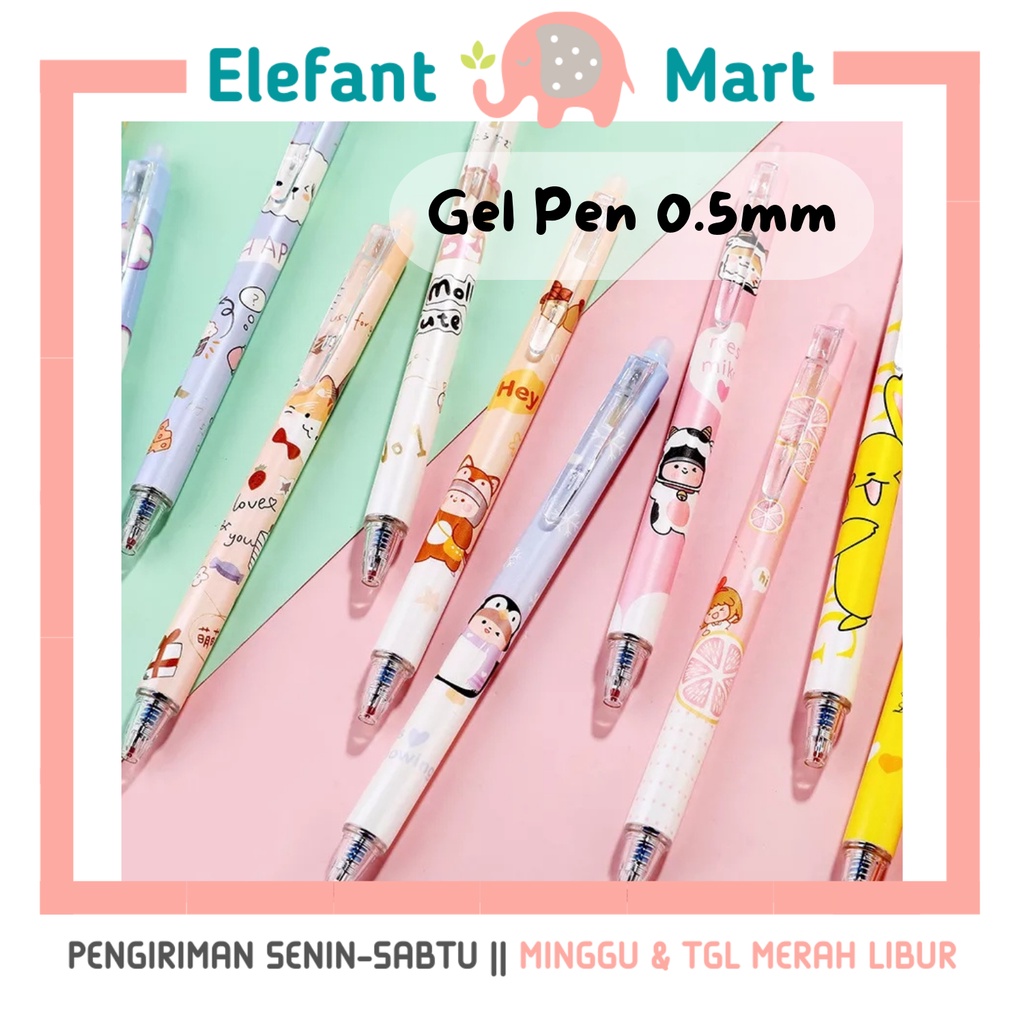 

ELEFANT MART - Pulpen Mekanik Gel Pen Kawai Ballpoint Kartun Lucu Bolpen Cetek Pena Cartoon Retractable Gel Pen