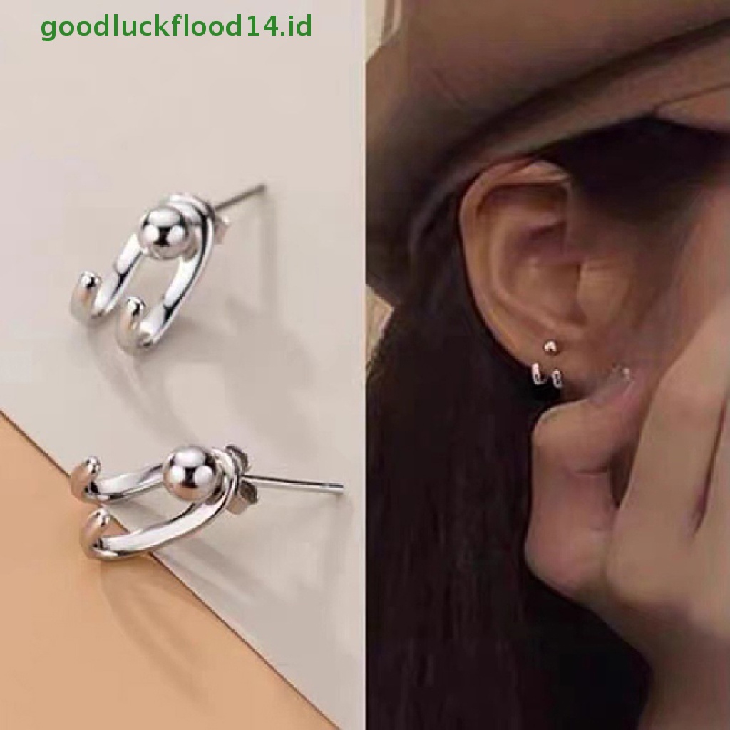 [GOOGFOUR] 1pasang Klasik Vintage Mini Stud Earrings Mode Baru Sederhana Double-line Cahaya Manik Belakang Gantung Anting-Anting Telinga Stud Telinga Tulang Stud Pesta Perhiasan Hadiah [TOP]