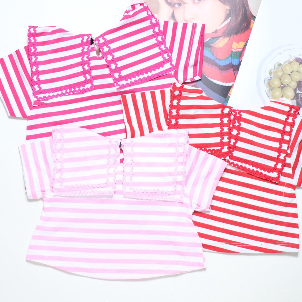 Setelan Ellen uk 1-9 Tahun / Set Anak Perempuan Kaos Salur Kualitas Import Korean Style Baju Anak Cewek Kiosbalitaaprillia