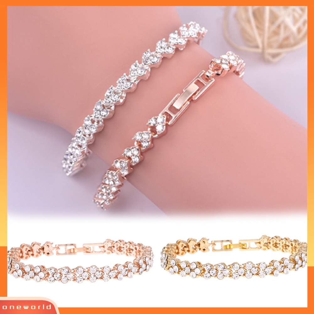 {oneworld} Gelang Tangan Wanita Hias Berlian Imitasi Berkilau Bangle Adjustable Untuk Ulang Tahun Pesta